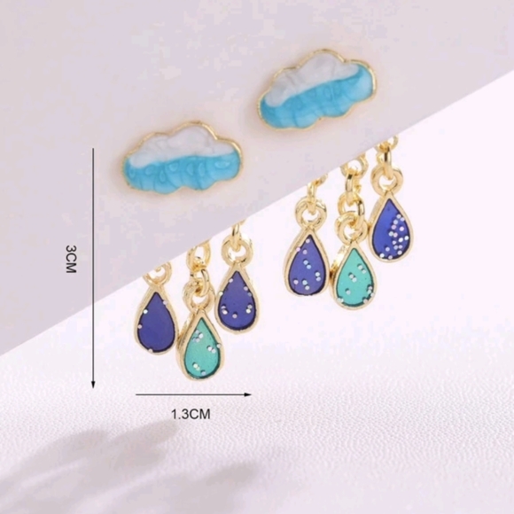 Cloud and Rain drop Jacket Earrings - Picture 4 of 4